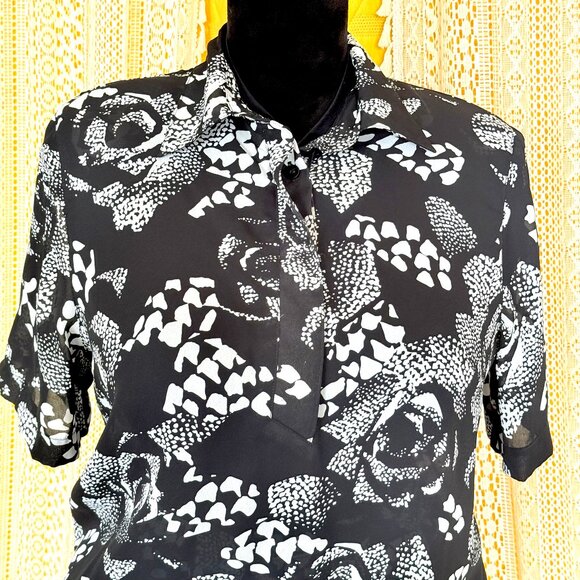 Vintage Alfred Dunner Sheer Black and White Rose Blouse & Skirt Set Size 8 & 10 - Picture 8 of 17